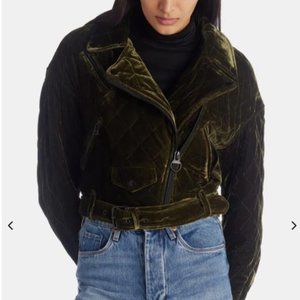 Velvet Quilted Cropped Moto Jacket